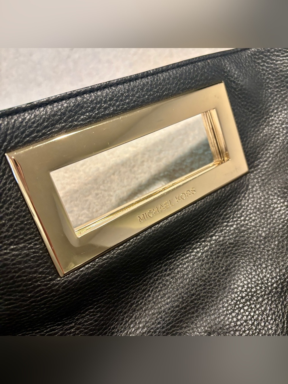 Michael Kors Berkley Black Leather Clutch with Gold Handle Cutout - Picture 4 of 7
